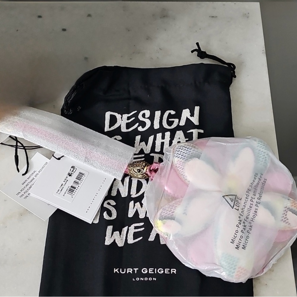 KURT GEIGER• Pink Floral Leather Bag Charm - Picture 6 of 11